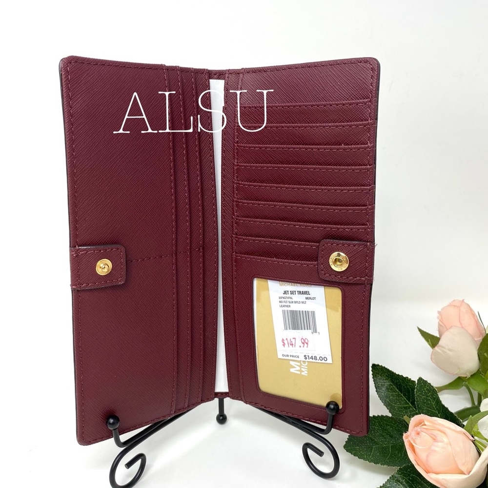 Michael Kors Slim Bifolder Leather Merlot Maroon - Picture 4 of 6